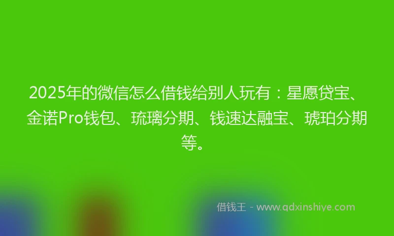 2025年的微信怎么借钱给别人玩有：星愿贷宝、金诺Pro钱包、琉璃分期、钱速达融宝、琥珀分期等。