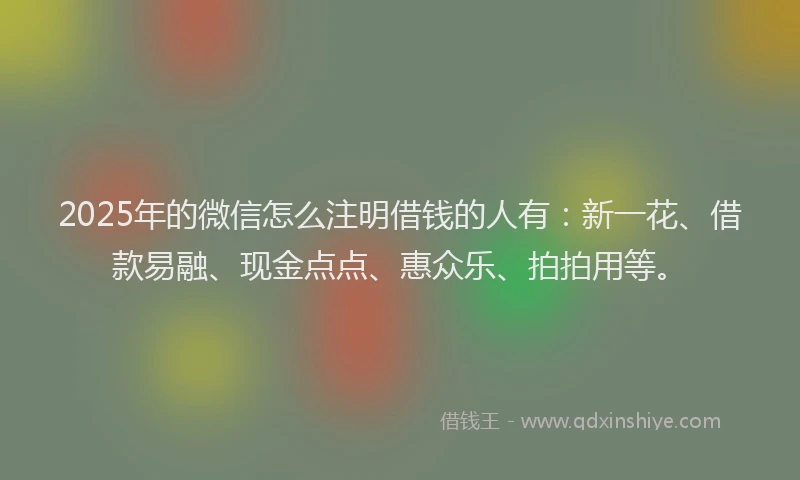 2025年的微信怎么注明借钱的人有：新一花、借款易融、现金点点、惠众乐、拍拍用等。