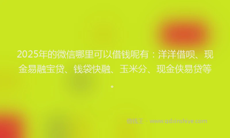 2025年的微信哪里可以借钱呢有：洋洋借呗、现金易融宝贷、钱袋快融、玉米分、现金侠易贷等。