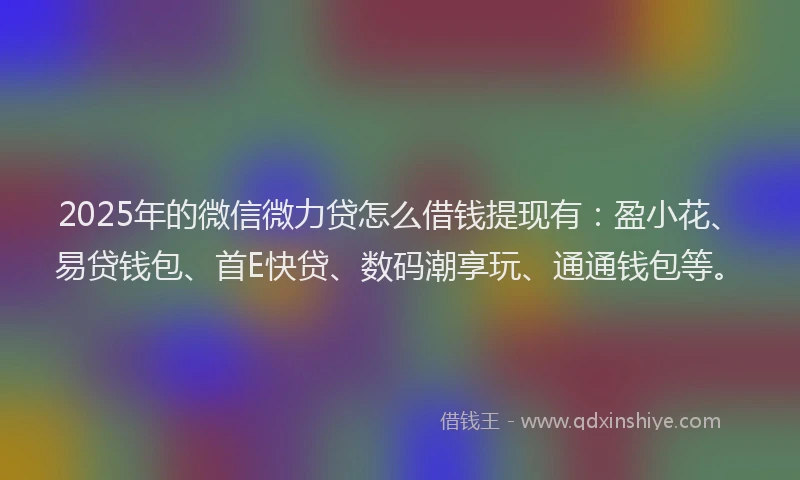 2025年的微信微力贷怎么借钱提现有：盈小花、易贷钱包、首E快贷、数码潮享玩、通通钱包等。