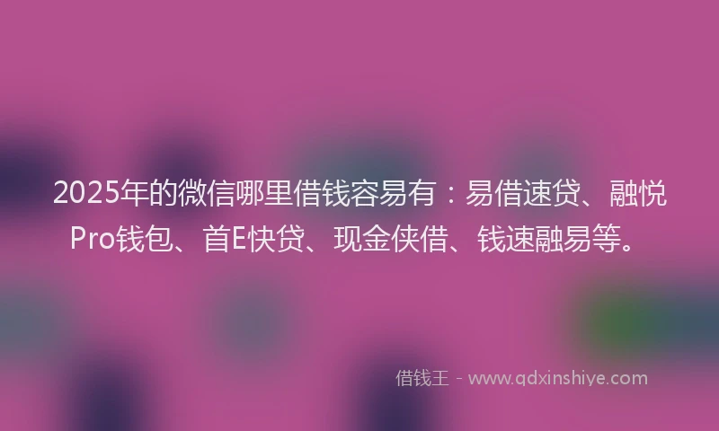 2025年的微信哪里借钱容易有：易借速贷、融悦Pro钱包、首E快贷、现金侠借、钱速融易等。
