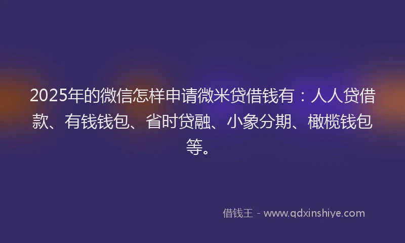 2025年的微信怎样申请微米贷借钱有：人人贷借款、有钱钱包、省时贷融、小象分期、橄榄钱包等。