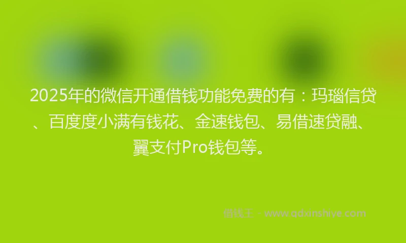 2025年的微信开通借钱功能免费的有：玛瑙信贷、百度度小满有钱花、金速钱包、易借速贷融、翼支付Pro钱包等。