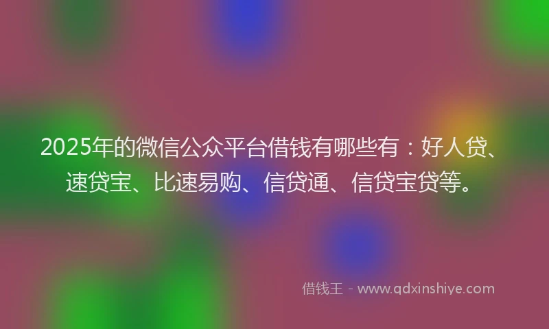 2025年的微信公众平台借钱有哪些有：好人贷、速贷宝、比速易购、信贷通、信贷宝贷等。