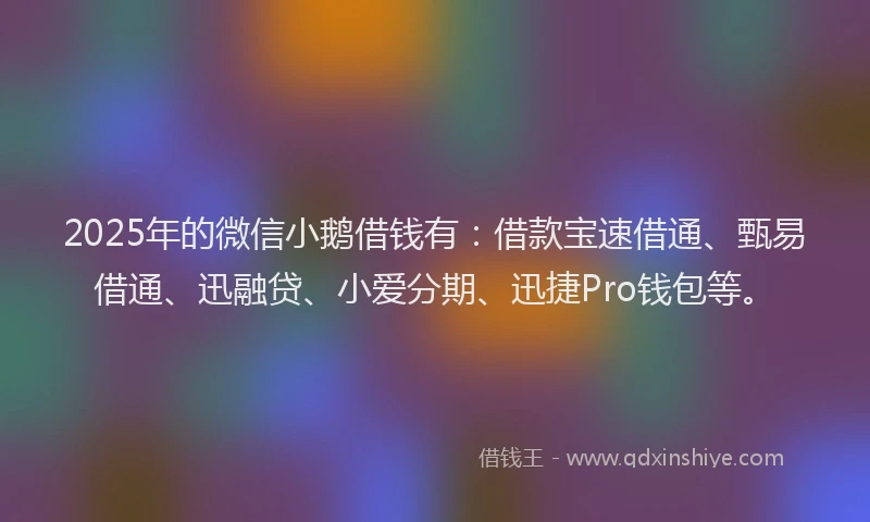 2025年的微信小鹅借钱有：借款宝速借通、甄易借通、迅融贷、小爱分期、迅捷Pro钱包等。