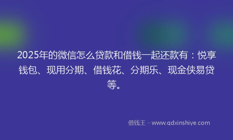 2025年的微信怎么贷款和借钱一起还款有：悦享钱包、现用分期、借钱花、分期乐、现金侠易贷等。