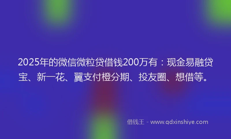 2025年的微信微粒贷借钱200万有：现金易融贷宝、新一花、翼支付橙分期、投友圈、想借等。