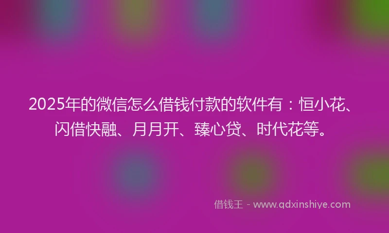 2025年的微信怎么借钱付款的软件有：恒小花、闪借快融、月月开、臻心贷、时代花等。