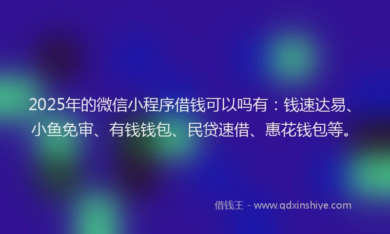 2025年的微信小程序借钱可以吗有：钱速达易、小鱼免审、有钱钱包、民贷速借、惠花钱包等。