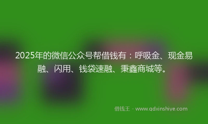 2025年的微信公众号帮借钱有：呼吸金、现金易融、闪用、钱袋速融、秉鑫商城等。