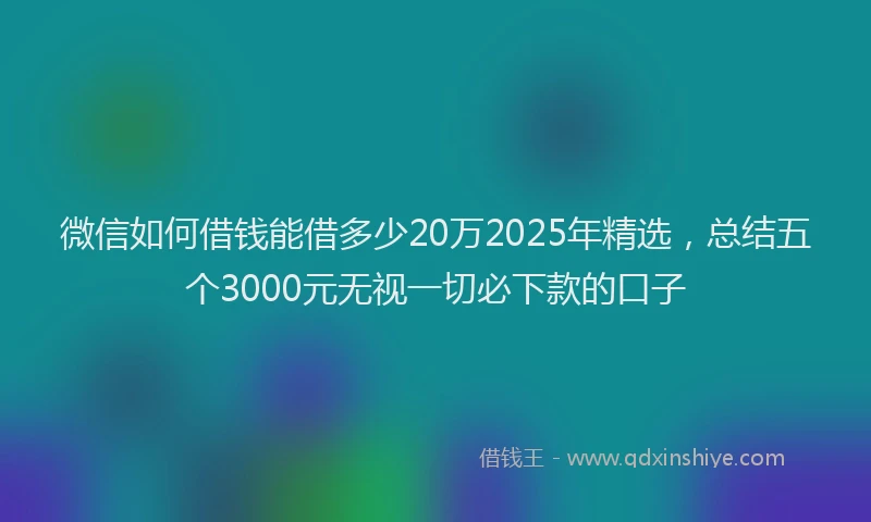 微信如何借钱能借多少20万2025年精选，总结五个3000元无视一切必下款的口子