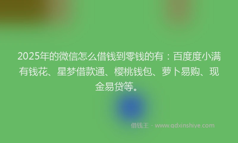 2025年的微信怎么借钱到零钱的有：百度度小满有钱花、星梦借款通、樱桃钱包、萝卜易购、现金易贷等。