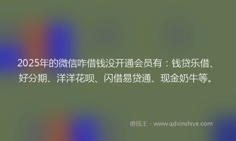 2025年的微信咋借钱没开通会员有：钱贷乐借、好分期、洋洋花呗、闪借易贷通、现金奶牛等。