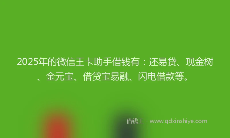 2025年的微信王卡助手借钱有：还易贷、现金树、金元宝、借贷宝易融、闪电借款等。