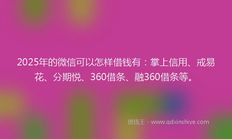 2025年的微信可以怎样借钱有：掌上信用、戒易花、分期悦、360借条、融360借条等。