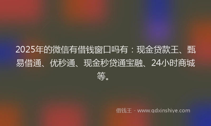 2025年的微信有借钱窗口吗有：现金贷款王、甄易借通、优秒通、现金秒贷通宝融、24小时商城等。