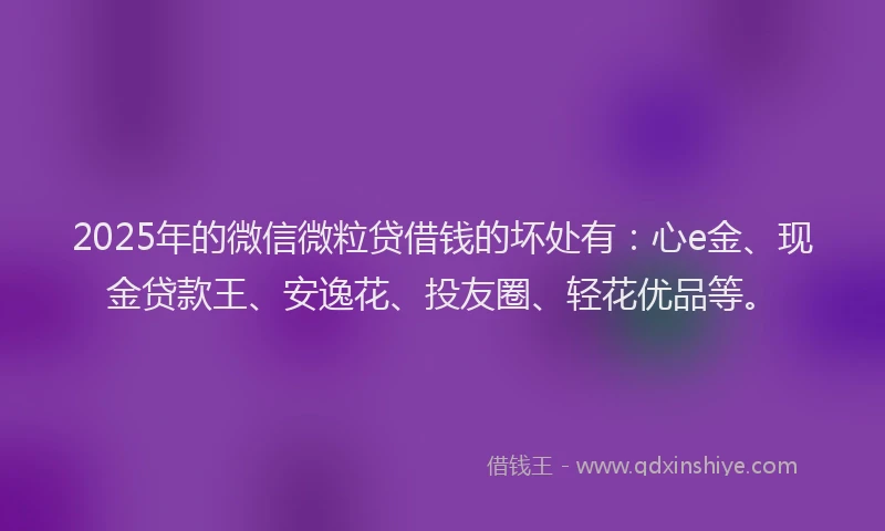 2025年的微信微粒贷借钱的坏处有：心e金、现金贷款王、安逸花、投友圈、轻花优品等。