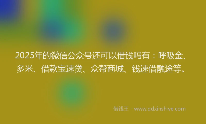 2025年的微信公众号还可以借钱吗有：呼吸金、多米、借款宝速贷、众帮商城、钱速借融途等。