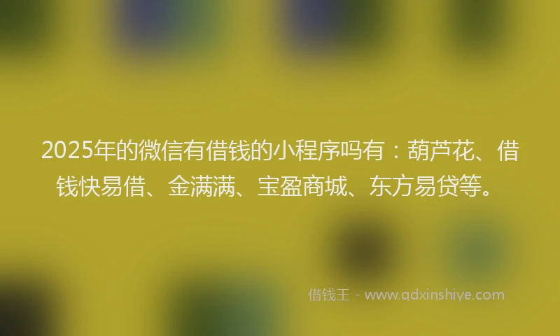 2025年的微信有借钱的小程序吗有：葫芦花、借钱快易借、金满满、宝盈商城、东方易贷等。