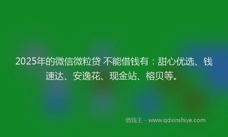 2025年的微信微粒贷 不能借钱有：甜心优选、钱速达、安逸花、现金站、榕贝等。
