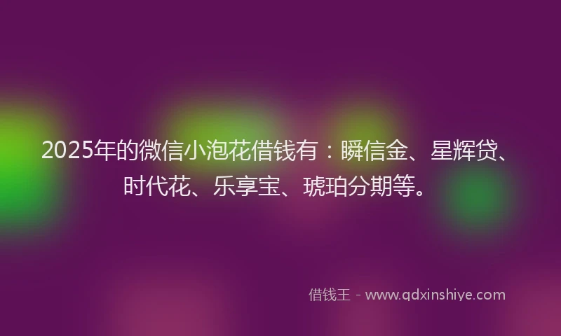 2025年的微信小泡花借钱有：瞬信金、星辉贷、时代花、乐享宝、琥珀分期等。