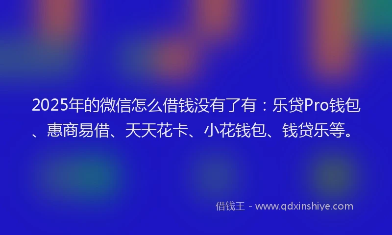 2025年的微信怎么借钱没有了有：乐贷Pro钱包、惠商易借、天天花卡、小花钱包、钱贷乐等。