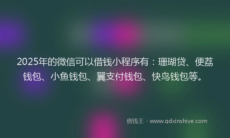 2025年的微信可以借钱小程序有：珊瑚贷、便荔钱包、小鱼钱包、翼支付钱包、快鸟钱包等。