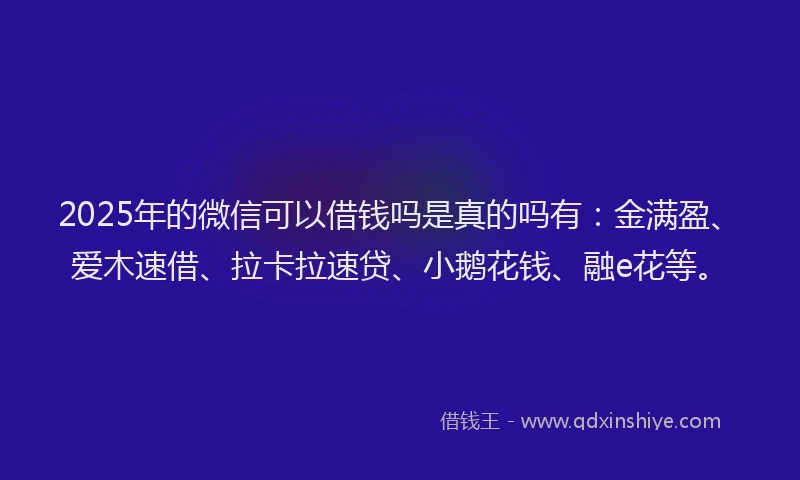 2025年的微信可以借钱吗是真的吗有：金满盈、爱木速借、拉卡拉速贷、小鹅花钱、融e花等。