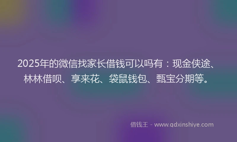 2025年的微信找家长借钱可以吗有：现金侠途、林林借呗、享来花、袋鼠钱包、甄宝分期等。