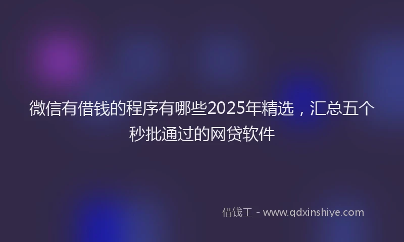 微信有借钱的程序有哪些2025年精选，汇总五个秒批通过的网贷软件
