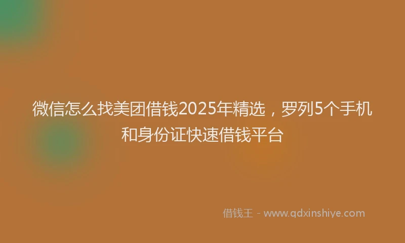 微信怎么找美团借钱2025年精选，罗列5个手机和身份证快速借钱平台