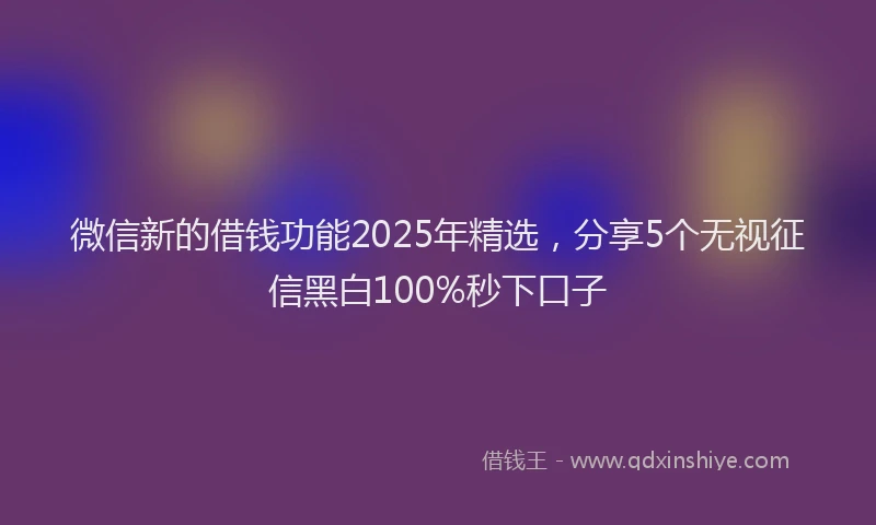 微信新的借钱功能2025年精选，分享5个无视征信黑白100%秒下口子