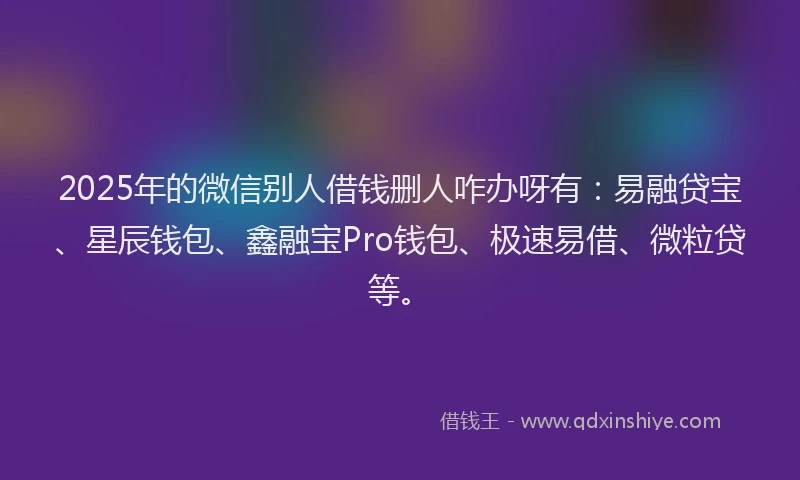 2025年的微信别人借钱删人咋办呀有：易融贷宝、星辰钱包、鑫融宝Pro钱包、极速易借、微粒贷等。