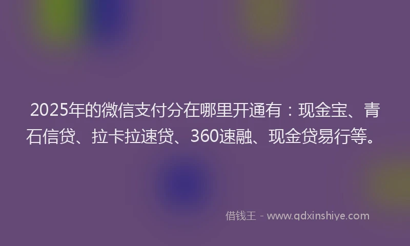 2025年的微信支付分在哪里开通有：现金宝、青石信贷、拉卡拉速贷、360速融、现金贷易行等。