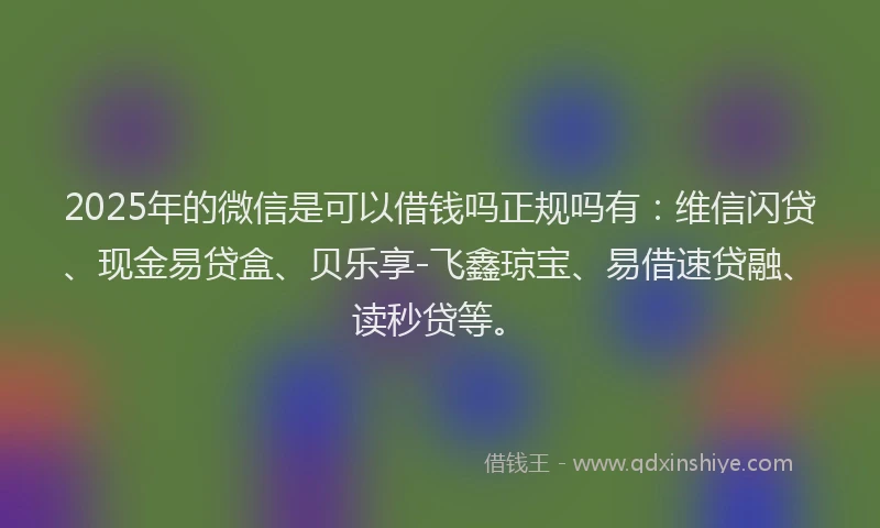 2025年的微信是可以借钱吗正规吗有：维信闪贷、现金易贷盒、贝乐享-飞鑫琼宝、易借速贷融、读秒贷等。