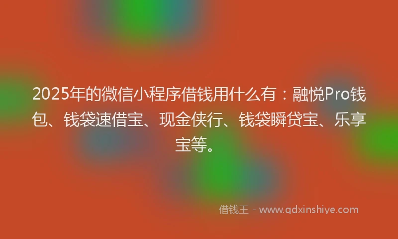 2025年的微信小程序借钱用什么有：融悦Pro钱包、钱袋速借宝、现金侠行、钱袋瞬贷宝、乐享宝等。