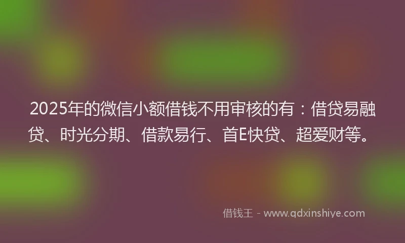 2025年的微信小额借钱不用审核的有：借贷易融贷、时光分期、借款易行、首E快贷、超爱财等。
