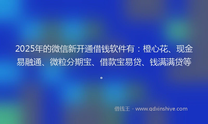 2025年的微信新开通借钱软件有：橙心花、现金易融通、微粒分期宝、借款宝易贷、钱满满贷等。