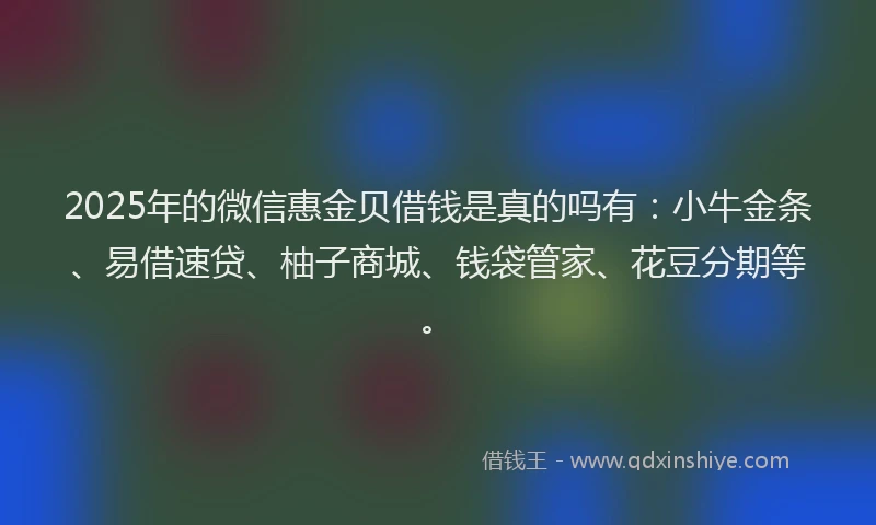2025年的微信惠金贝借钱是真的吗有：小牛金条、易借速贷、柚子商城、钱袋管家、花豆分期等。