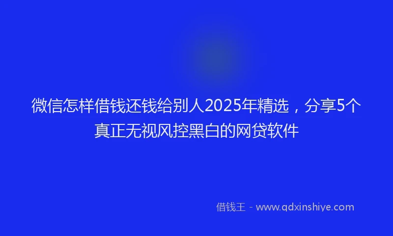 微信怎样借钱还钱给别人2025年精选，分享5个真正无视风控黑白的网贷软件