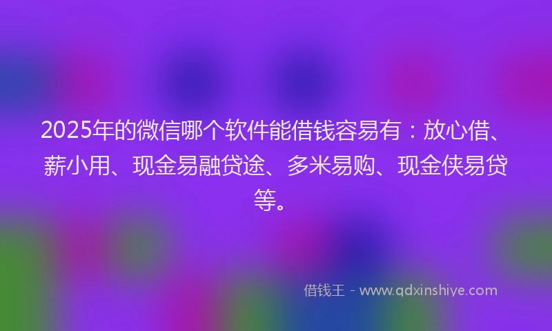 2025年的微信哪个软件能借钱容易有：放心借、薪小用、现金易融贷途、多米易购、现金侠易贷等。