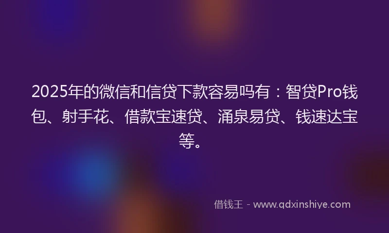 2025年的微信和信贷下款容易吗有：智贷Pro钱包、射手花、借款宝速贷、涌泉易贷、钱速达宝等。