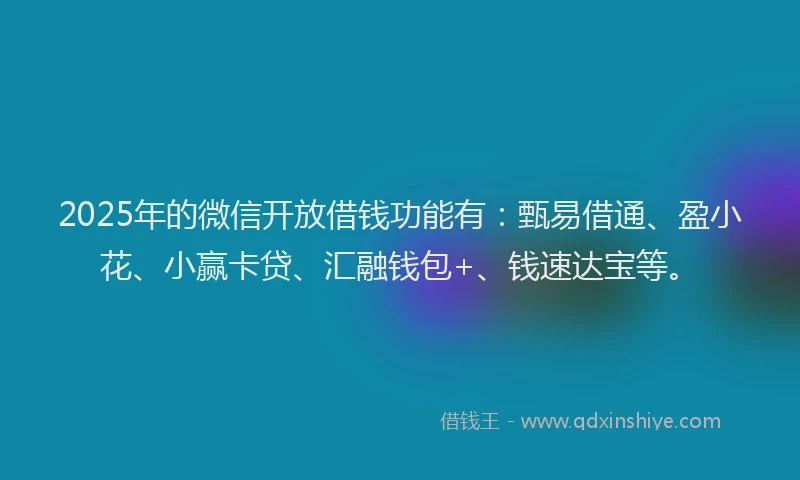 2025年的微信开放借钱功能有：甄易借通、盈小花、小赢卡贷、汇融钱包+、钱速达宝等。