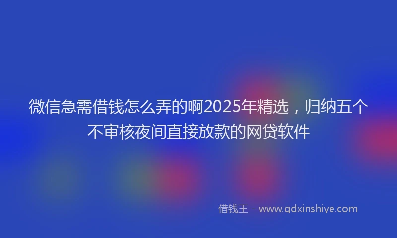 微信急需借钱怎么弄的啊2025年精选，归纳五个不审核夜间直接放款的网贷软件