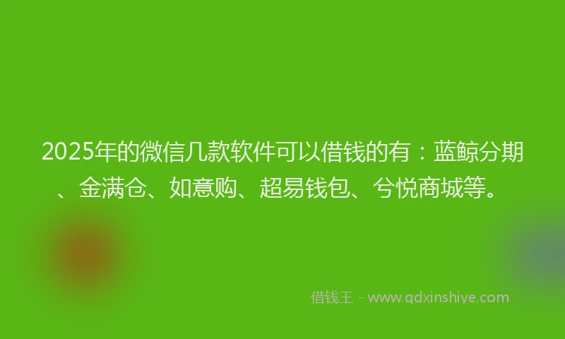 2025年的微信几款软件可以借钱的有：蓝鲸分期、金满仓、如意购、超易钱包、兮悦商城等。