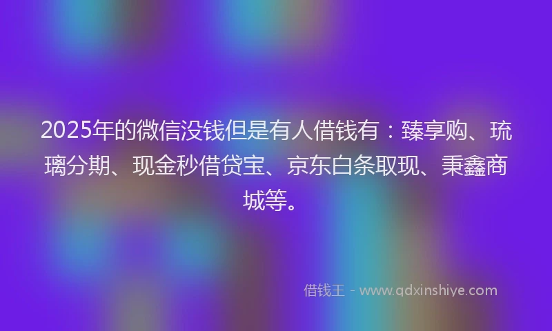 2025年的微信没钱但是有人借钱有：臻享购、琉璃分期、现金秒借贷宝、京东白条取现、秉鑫商城等。