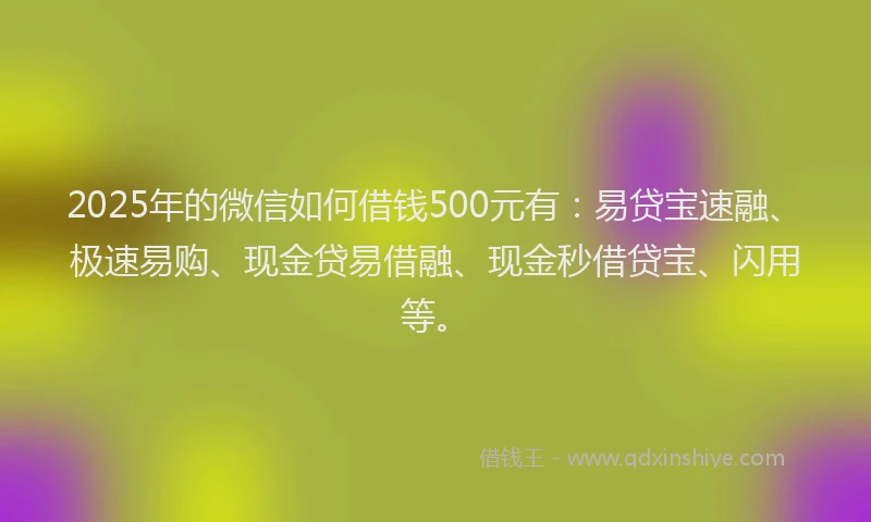 2025年的微信如何借钱500元有：易贷宝速融、极速易购、现金贷易借融、现金秒借贷宝、闪用等。
