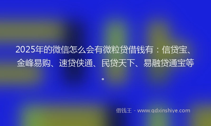 2025年的微信怎么会有微粒贷借钱有：信贷宝、金峰易购、速贷侠通、民贷天下、易融贷通宝等。