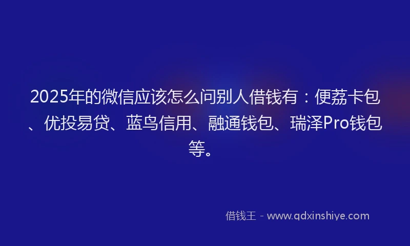 2025年的微信应该怎么问别人借钱有：便荔卡包、优投易贷、蓝鸟信用、融通钱包、瑞泽Pro钱包等。