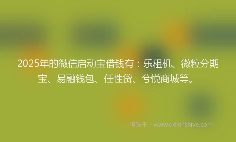 2025年的微信启动宝借钱有：乐租机、微粒分期宝、易融钱包、任性贷、兮悦商城等。